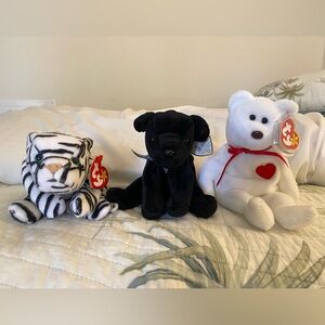 TY Beanie Babies Lot Of 3 - Blizzard, Luke & Valentino Bear